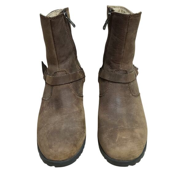 Teva Brown Leather De La Vina Ankle Boots Side Zip Strap Buckle Women's 6 - Picture 2 of 5